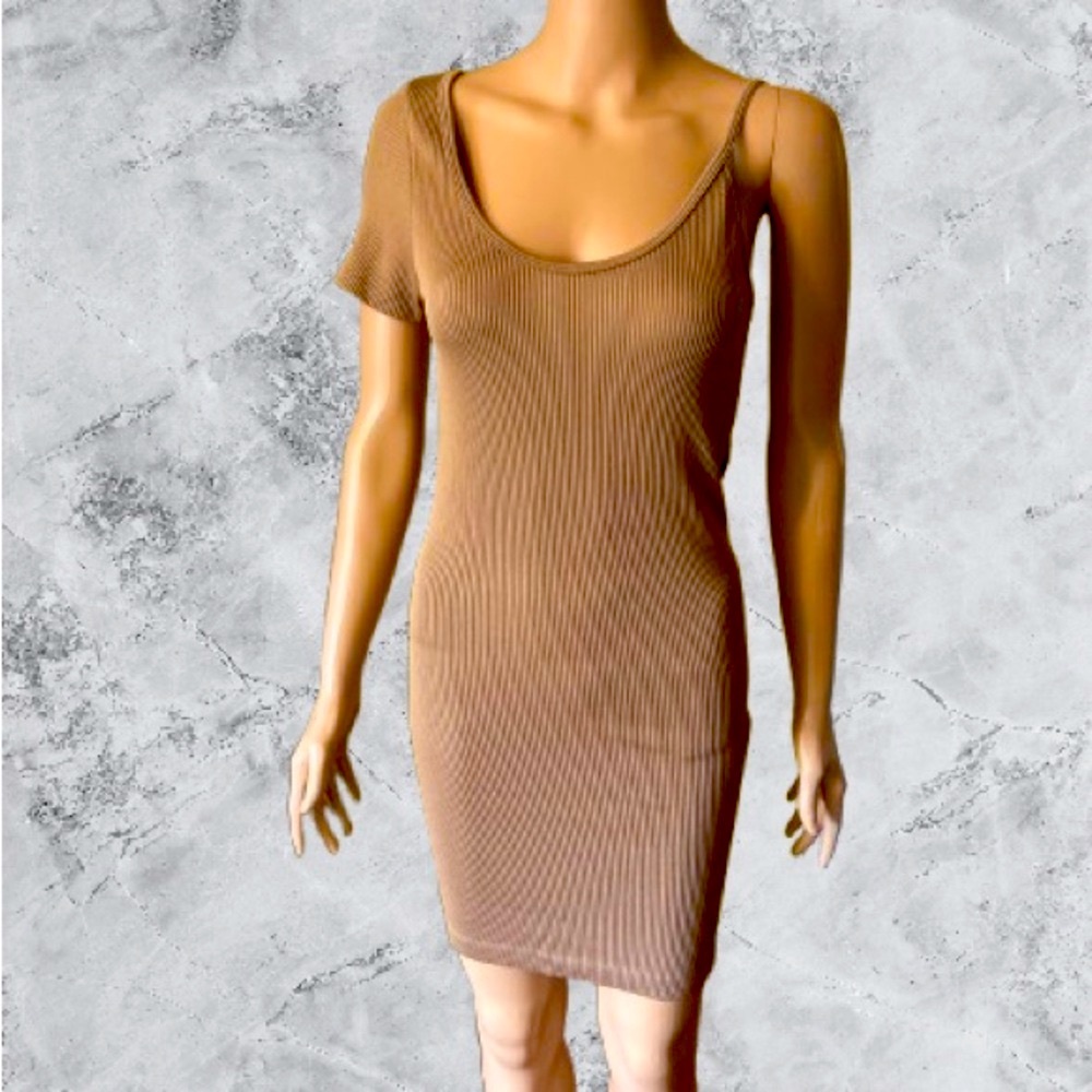 Cotton Candy Tan Ribbed Bodycon Dress